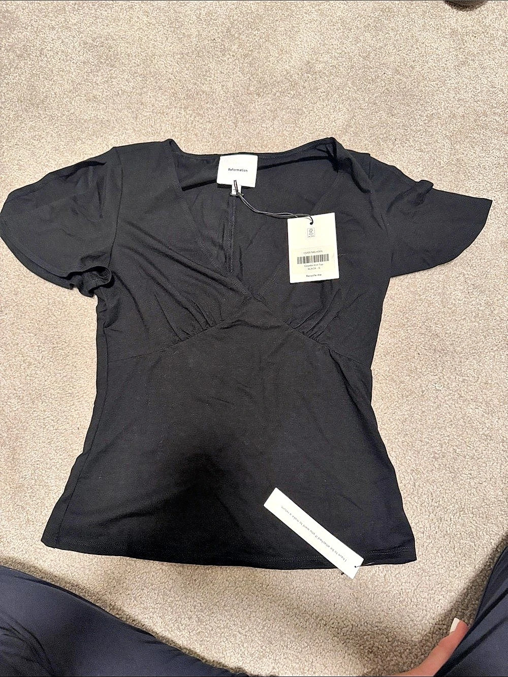 Reformation Cosette Knit Top Black Short Sleeve Small